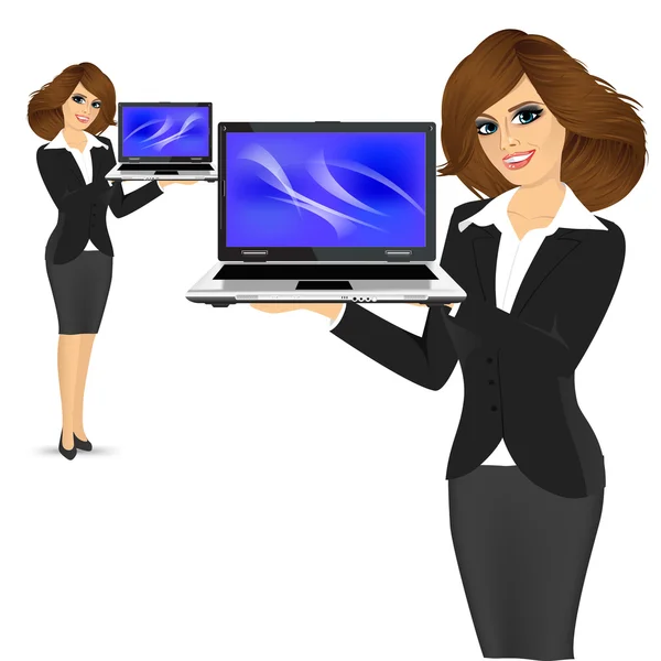 Kariera kobieta posiadania laptopa — Wektor stockowy