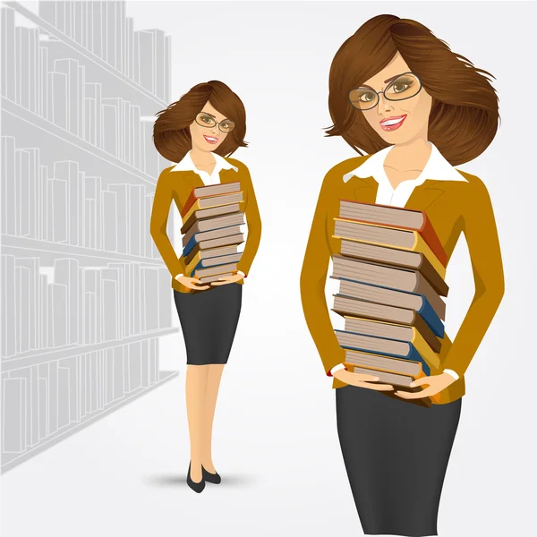 kütüphaneci holding kitap yığını