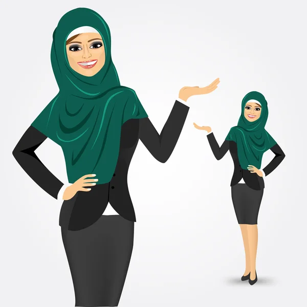 Araba donna d'affari mostrando qualcosa — Vettoriale Stock