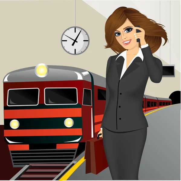 Femme d'affaires attendant le train — Image vectorielle