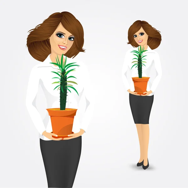 Geschäftsfrau mit Dickhäuter-Kaktus — Stockvektor