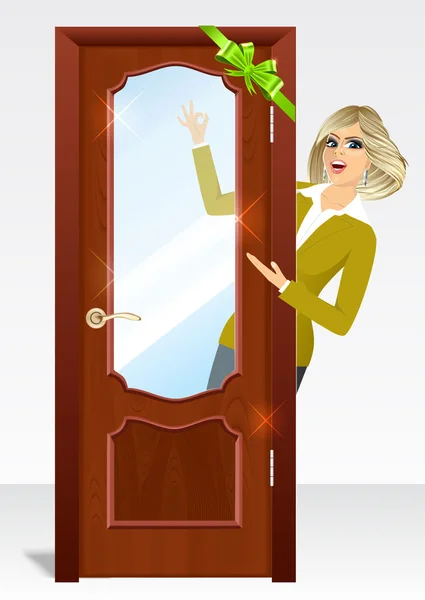 Femeia din spatele ușii — Vector de stoc