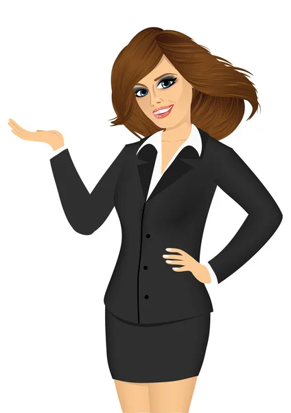 Friendly business woman showing something — Stock Vector