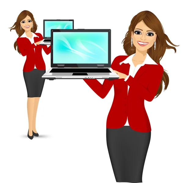 Career woman holding a laptop — Stock Vector