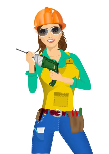 Worker woman with drill — Stock Vector