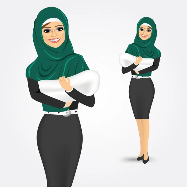 Wanita arab menggendong bayinya - Stok Vektor