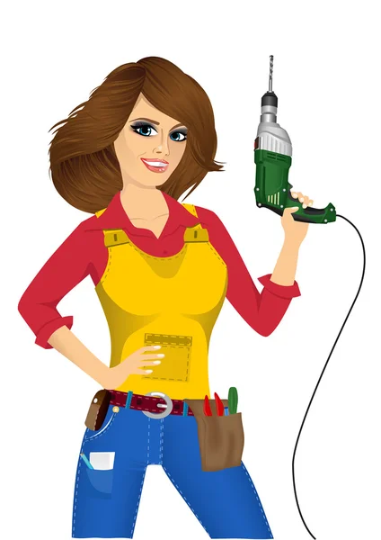 Worker woman with drill — Stock Vector