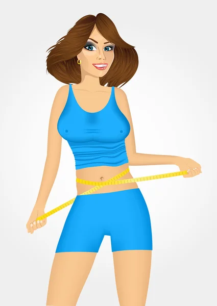 Femme utilisant une bande de mesures — Image vectorielle
