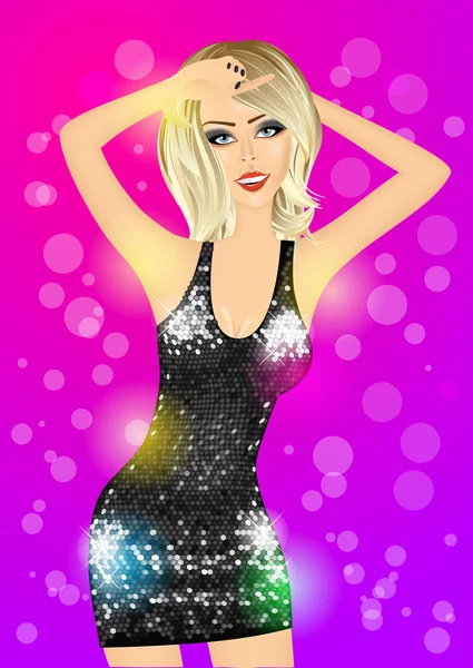 Blonde beautiful girl dancing disco music — Stock Vector