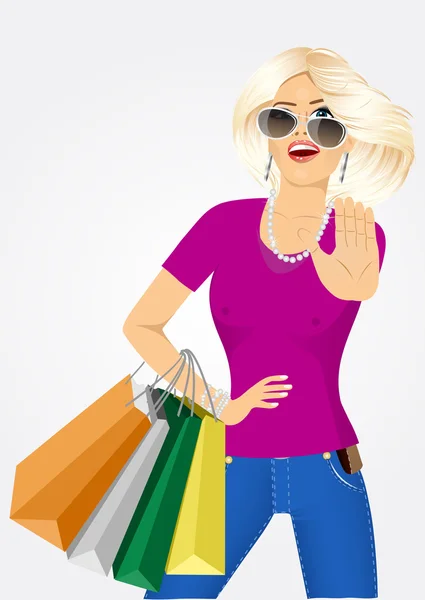 Joven hermosa mujer con bolsas de compras — Vector de stock