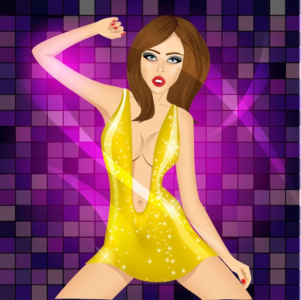 Reina del baile bailando en fiesta disco — Vector de stock