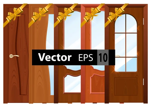 Vstupní dřevěné dveře na bílém pozadí — Stockový vektor
