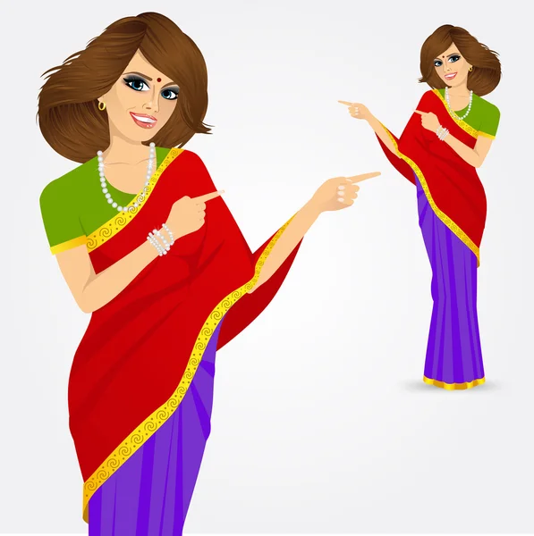 India mujer mostrando algo — Vector de stock