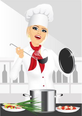 gülümseyen kadın aşçı, aşçı ya da pişirme baker