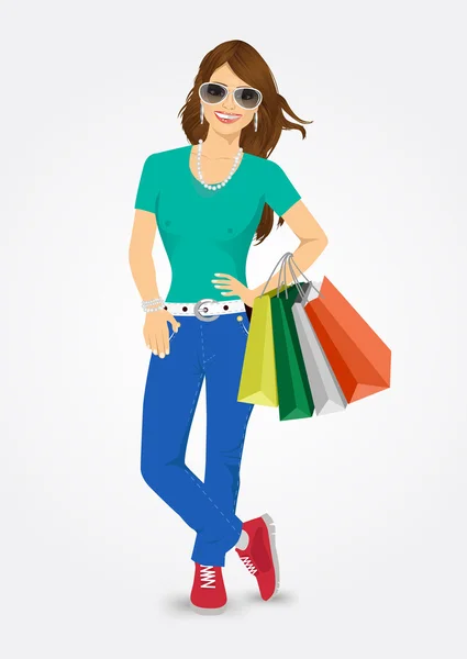 Žena držící nákupní tašky — Stockový vektor