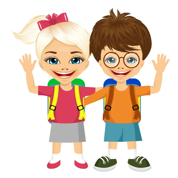 Deux petits enfants de mode avec sacs à dos — Image vectorielle