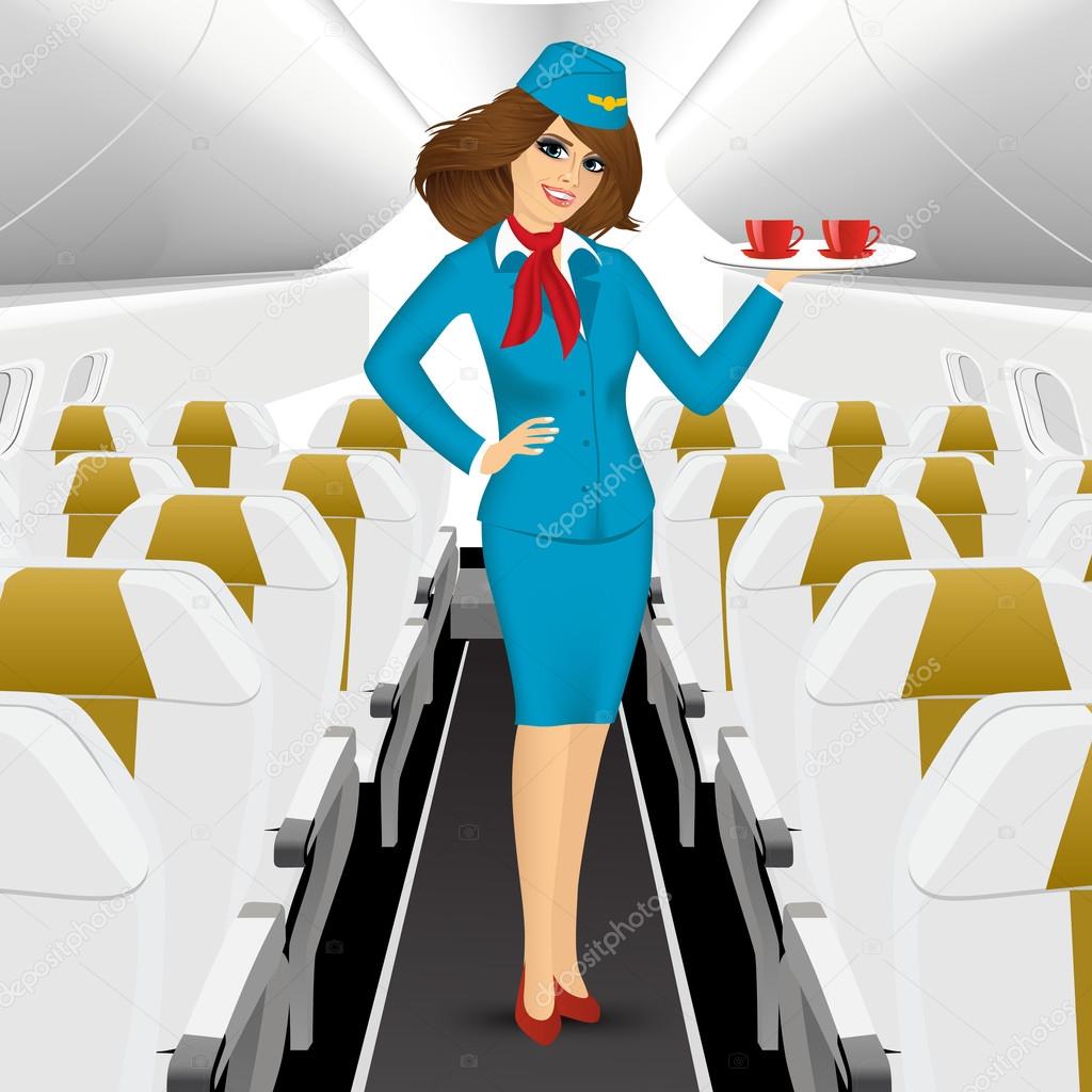 stewardess holding a tray with two cup of tea