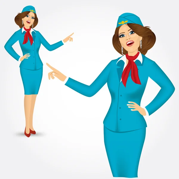 Charming stewardess pointing — Stock Vector