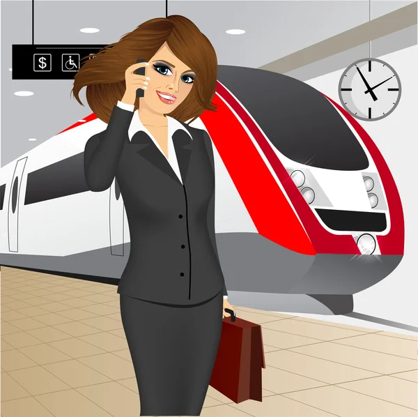 Geschäftsfrau wartet auf den Zug — Stockvektor