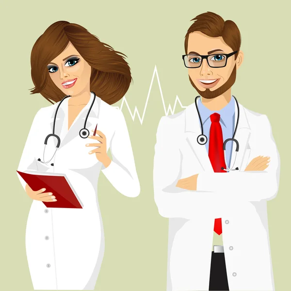 Experienced male and female doctors — Stock Vector