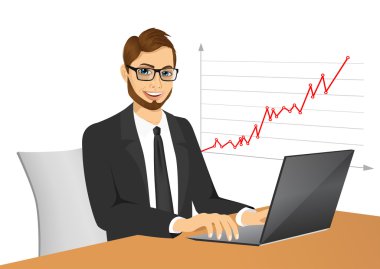 Genç hipster işadamı dizüstü bilgisayar ile