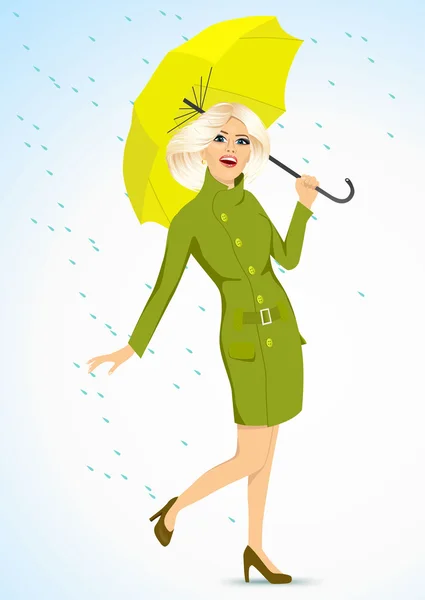 Mujer amigable sosteniendo un paraguas — Vector de stock