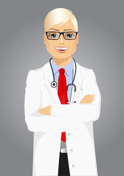 Experienced male doctor posing over white — Stock Vector