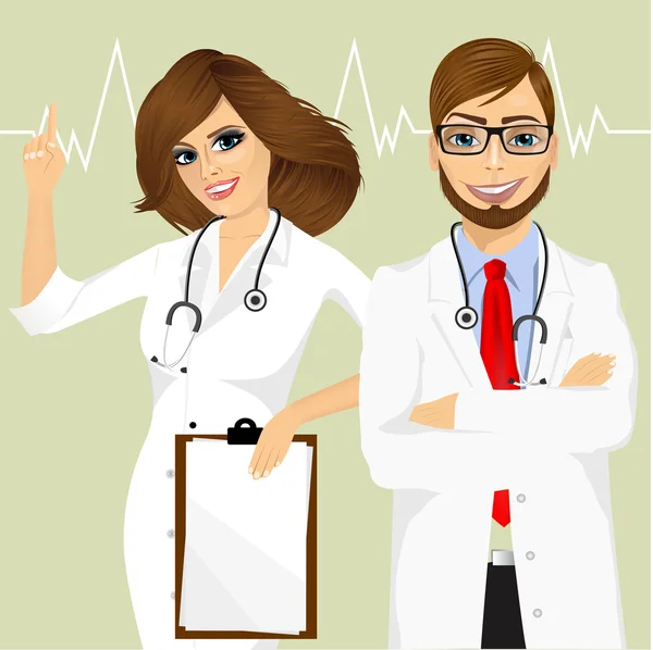 Experienced male and female doctors — Stock Vector