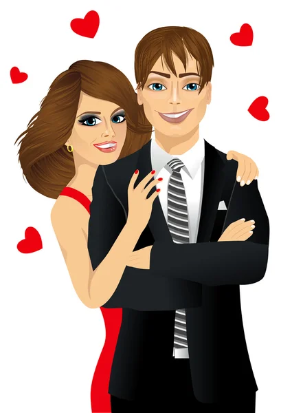 Atractiva pareja abrazos — Vector de stock