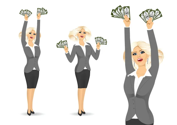 Businesswoman holding money — Stock Vector