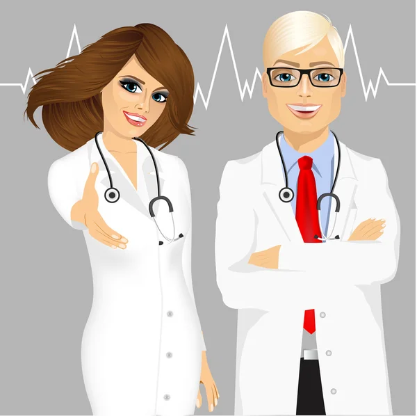 Experienced male and female doctors — Stock Vector