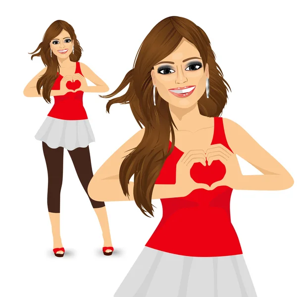 Morena mujer haciendo amor signo — Vector de stock