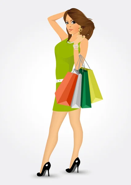 Mujer con bolsas de tiro — Vector de stock