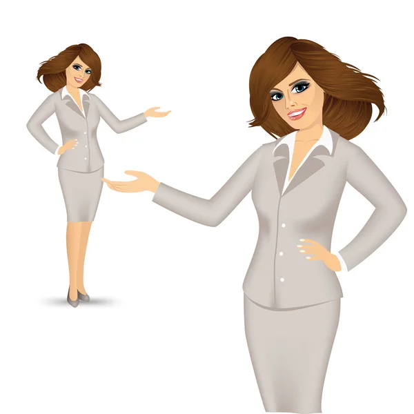 Mujer de negocios mostrando algo — Vector de stock