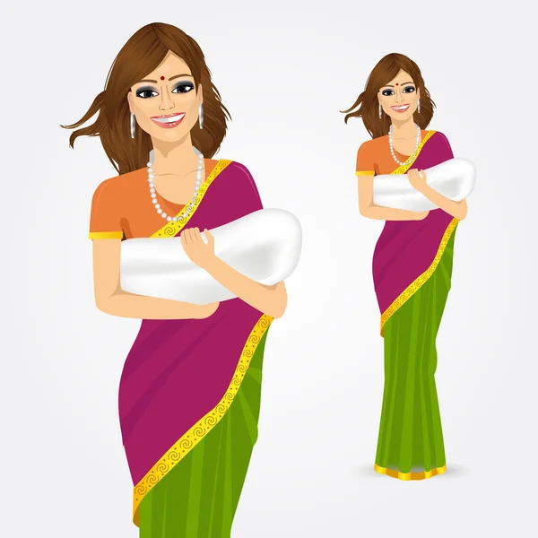 Happy indian mother holding her baby — Stock Vector