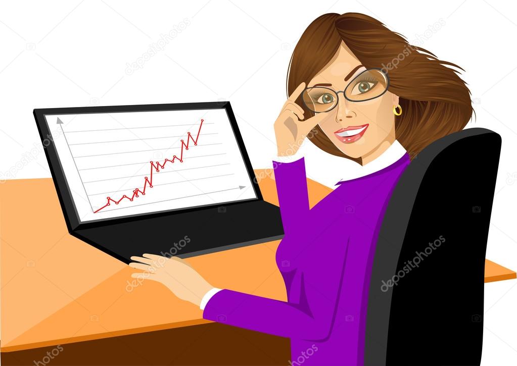 happy young woman using laptop