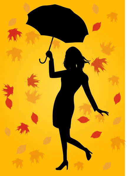 Silhouette of woman holding an umbrella — Stock Vector