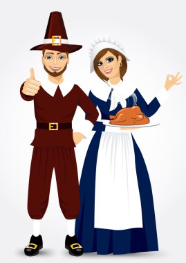 vector illustration for thanksgiving of pilgrim couple