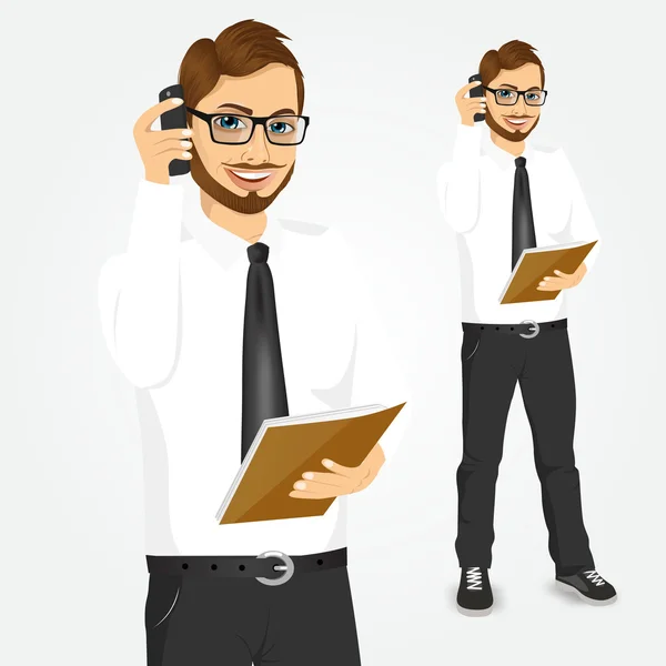 Hipster businessman talking on the phone — Stock Vector
