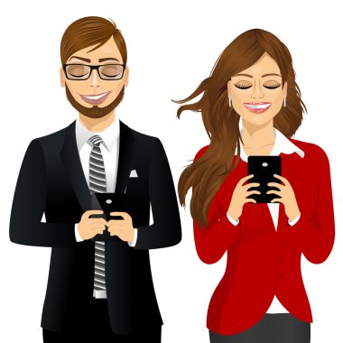 iş kadını ve cep telefonu kullanan adam