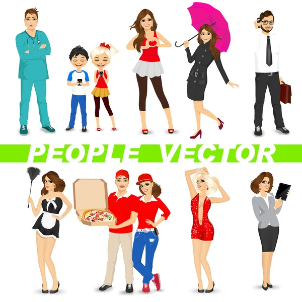 Conjunto de personajes de personas diversas — Vector de stock