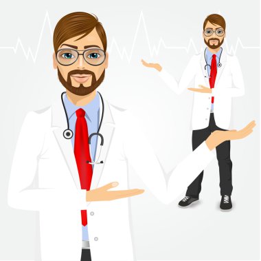 erkek hipster doktor bir şeyler gösteriyor