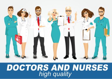 Group of doctors and nurses set vector Group of doctors and nurses set vector