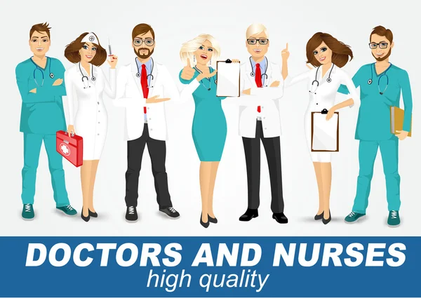 Group of doctors and nurses set — Stock Vector