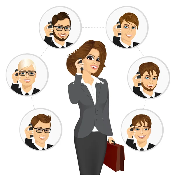 Mujer de negocios llamando a contactos de negocios — Vector de stock