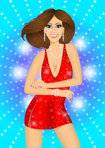 Chica en un vestido brillante en una fiesta — Vector de stock