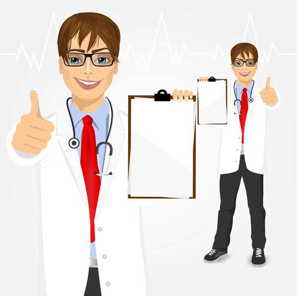 Male doctor holding a clipboard — Stock Vector