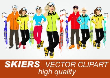 portrait of group of skiers clipart