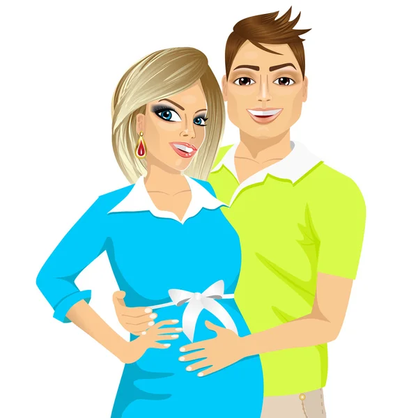 Husband touching the belly of his pregnant wife — Stock Vector