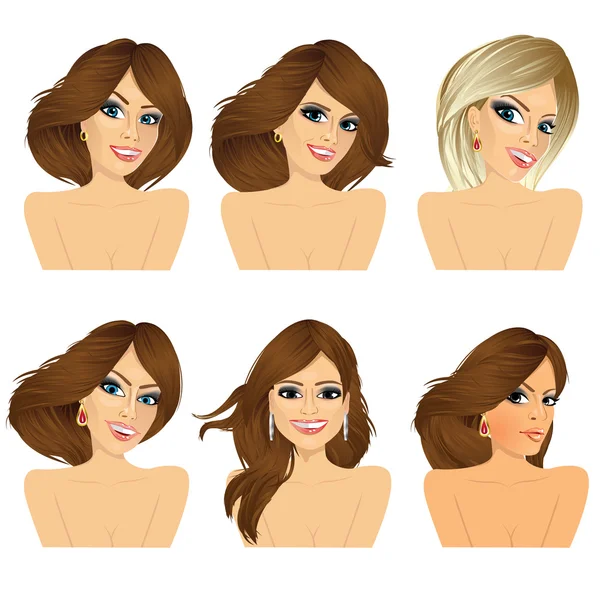 Six attractive caucasian women faces Royalty Free Stock Illustrations